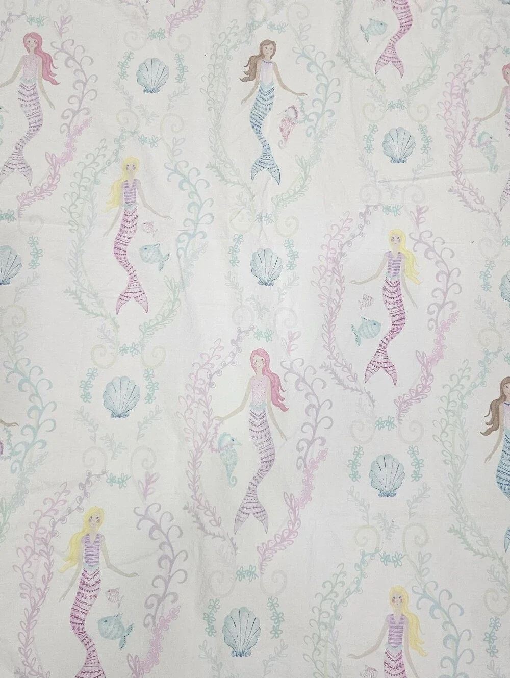 POTTERY BARN KIDS Bailey Mermaid Full Flat Sheet Organic Cotton 2015 Pastels